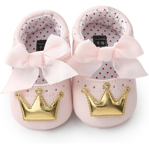 Infant Pink Gold Polyurethane Baby Girls Handmade Princess Flats First Walkers - Picture 1 of 6